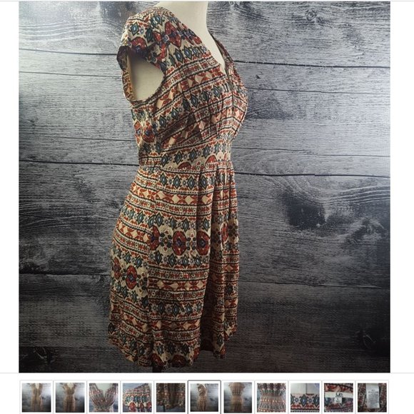 Ya Los Angeles Dress Full Zippered Down Front Ruched Back Cap Sleeve Batik - Picture 6 of 11